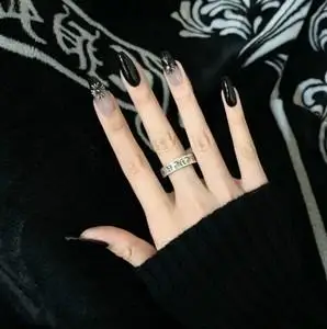 黑暗克罗心欧美甲长款酷女孩辣妹美甲 手工定制穿戴甲 成品假指甲