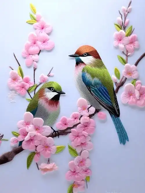 喜鹊登梅春意浓,花开满枝映日红.