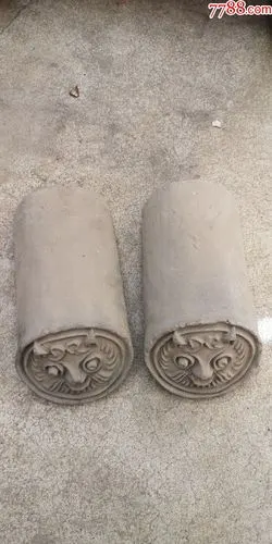 少见圆形虎头瓦当一对镇宅辟邪全品包老