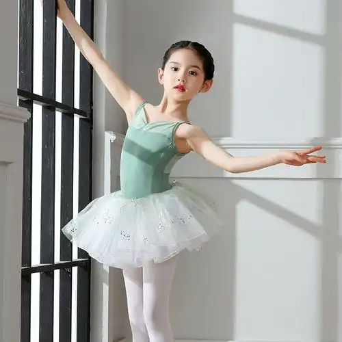 儿童舞蹈服女新款中国舞夏季吊带考级形体练功服公主欧根纱蓬蓬裙