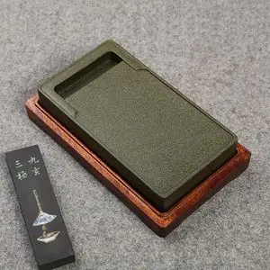 歙砚黄鱼子门子砚 5.5寸  手工墨条用原石砚台带盖 文房四宝