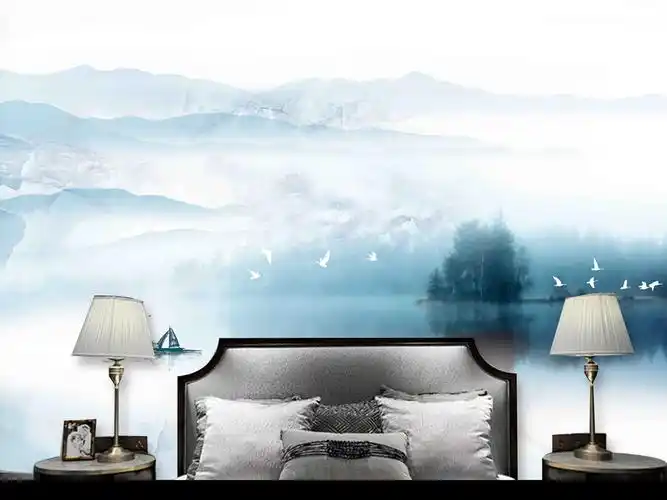 唯美意境水墨山水情背景墙
