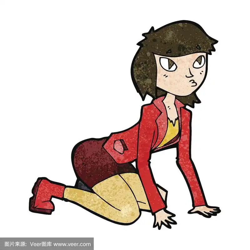 卡通女人的手和膝盖