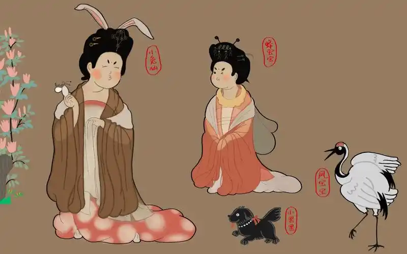 萌版【簪花仕女图】,胖胖们是不是更可爱了呀