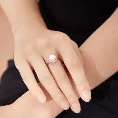 六福珠宝 18k金淡水珍珠太阳花钻石戒指定价 12号-共18分/红18k/约2.