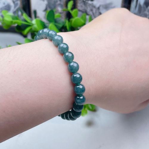 冰蓝水翡翠手链7mm天然a货湖水蓝圆润小圆珠手串配送证手持手环