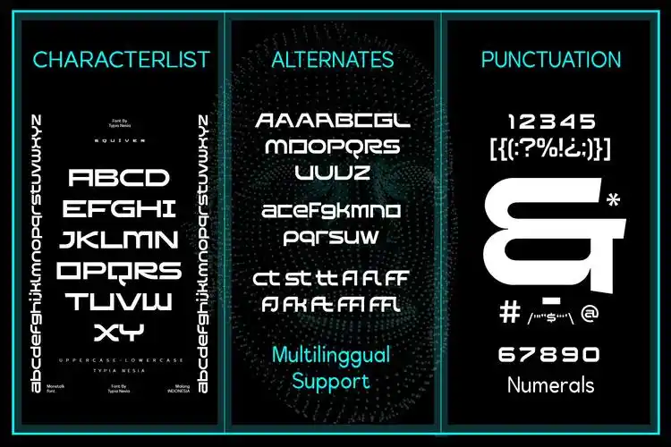 现代简约科技动感品牌海报logo无衬线英文字体素材squiverfont