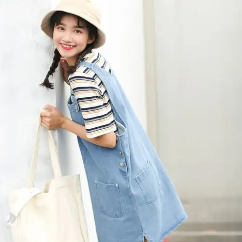 鼓迪2017年新款女装夏季韩版学生牛仔背带裙女显瘦连衣裙宽松短裙