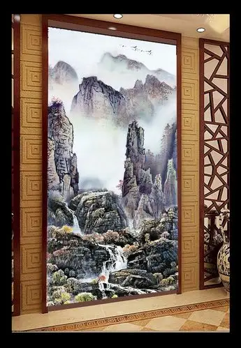 云雾国画山水画风景画玄关背景墙
