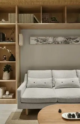 105㎡原木日式风沙发背景墙装修效果图