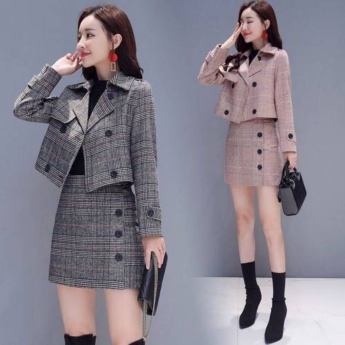 高档女装时尚百搭格子套装2020秋冬季新款气质显瘦洋气裙子两件套