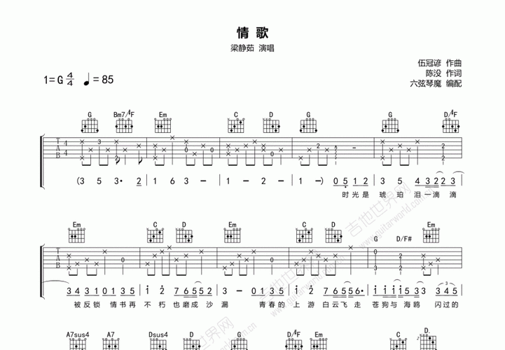 情歌吉他谱_梁静茹_g调弹唱 - 吉他世界
