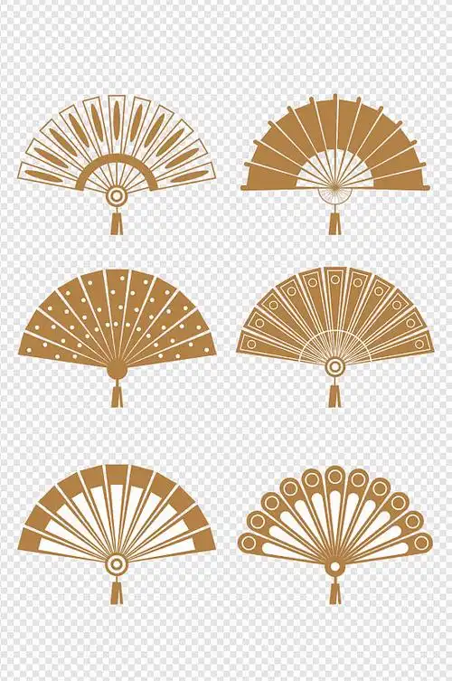 中国风手绘折扇花纹纹理免扣元素