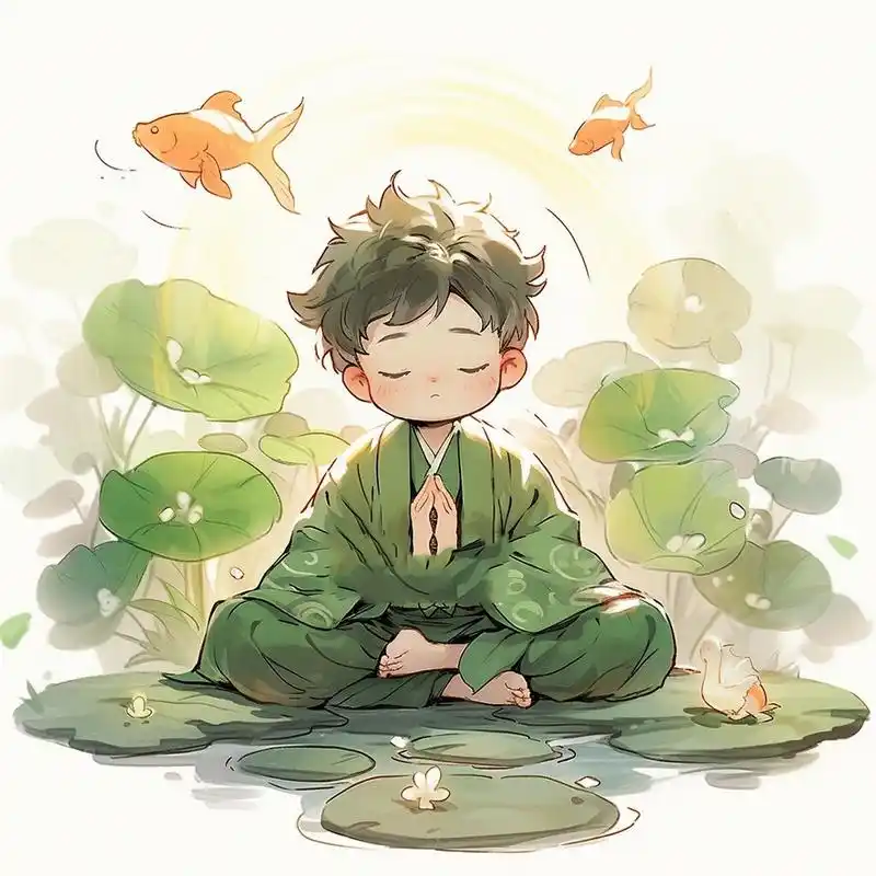 佛系男孩锦鲤好运绿色头像 | 无字版