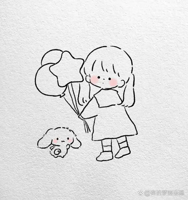 黑白简笔画|可爱玉桂狗女孩简笔手帐|附过程 7706ˋ082863