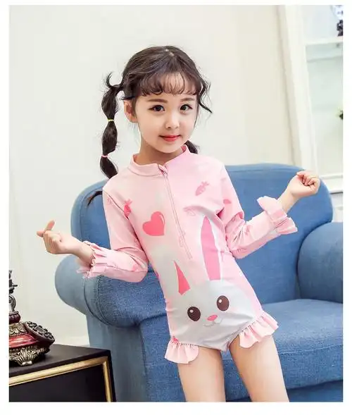 七色王国儿童泳衣女童连体三角小中大童婴儿可爱公主宝宝女孩防晒游泳