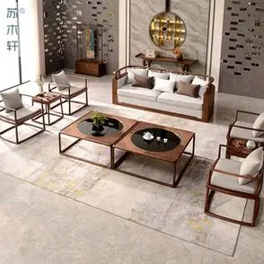 新中式黑胡桃木沙发组合实木禅意沙发别墅中国风客厅办公室家具