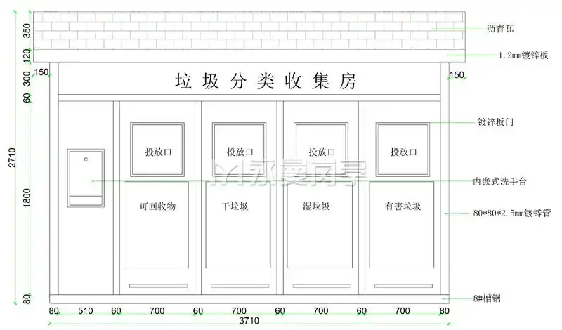带脚踏洗手池四分类垃圾收集房