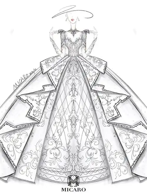 纯手绘2022新款婚纱被频繁cue的主纱手稿