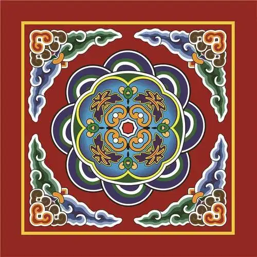 寺庙吊顶 古建筑彩绘图案 家装佛堂天花板