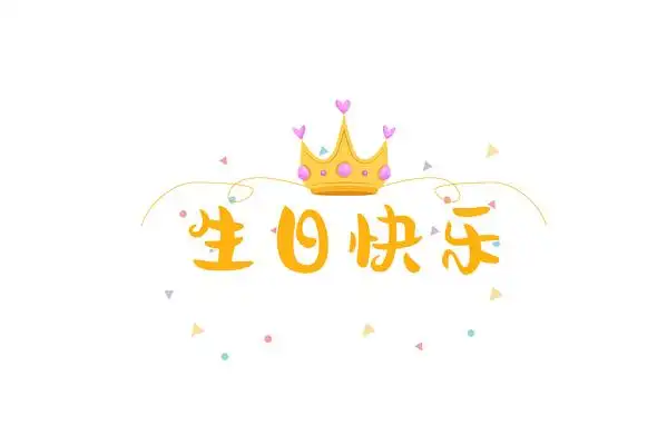 金色卡通生日快乐艺术字