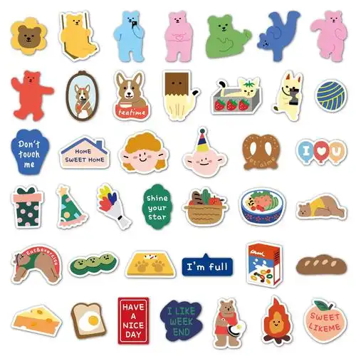 可爱小熊防水可移韩国ins风diy无痕电脑贴装饰水杯手帐pvc贴纸