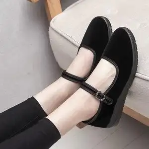 布鞋女新款软底一带礼仪鞋酒店工作平底方口黑色舞蹈鞋舒适休闲