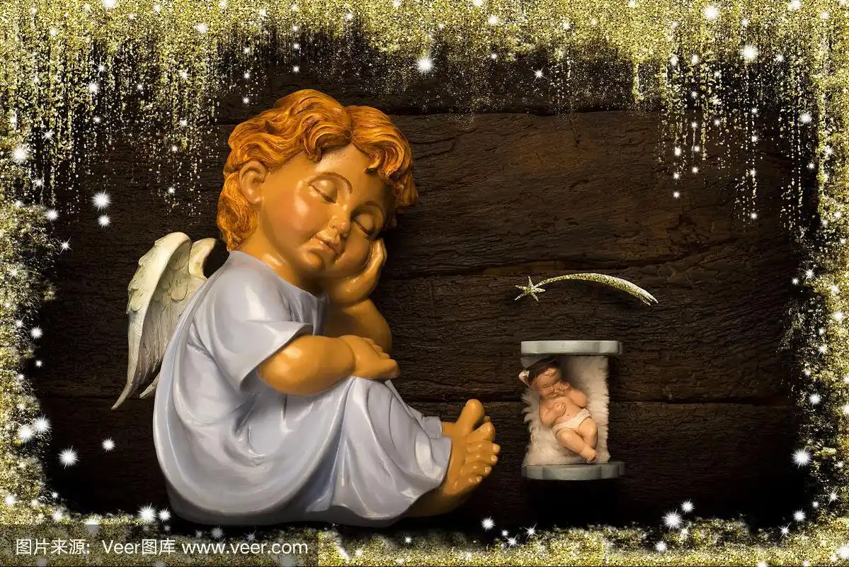 圣诞卡片.小耶稣受到天使的关怀