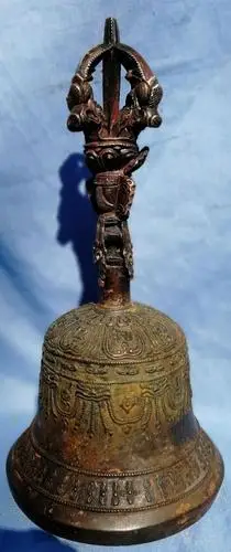 清代铜藏传佛教法铃*铃内外都有藏文佛语符号手工雕刻精致