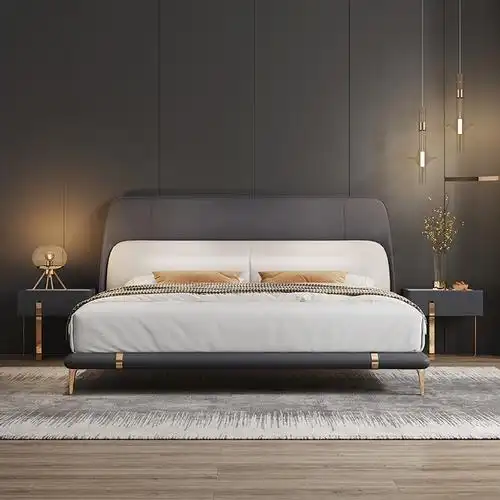 抖鹰 意式轻奢极简真皮床现代简约设计师样板间双人床主卧婚床