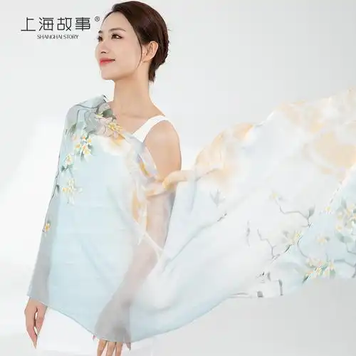 上海故事真丝丝巾女桑蚕丝雪纺纱巾送礼礼物旗袍围巾
