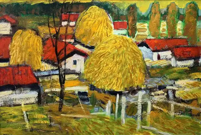 《丰收》61x92cm 布面油画 2017年《春色》 40x40cm 布面油画 2015年