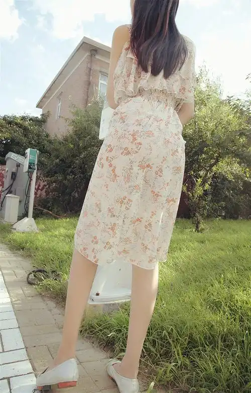 神器野外免脱无内衬微透装情趣漏出夏户外女士性感雪纺连衣裙碎花长裙