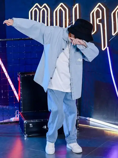套装街舞少儿演出服潮男女童牛仔帅气hiphop服装儿童演出服