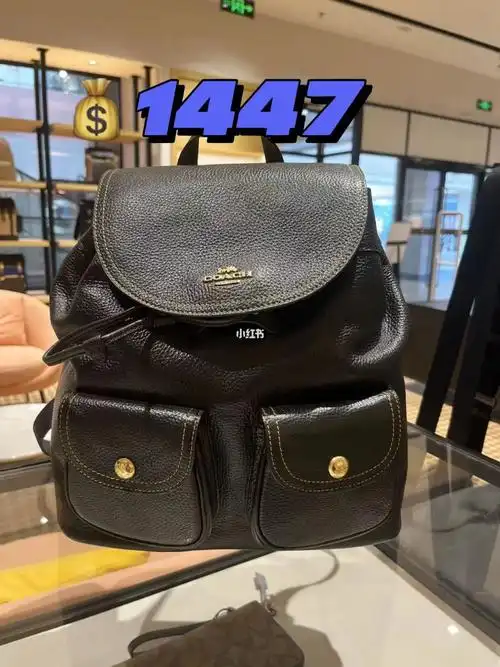 coach女士全牛皮双肩包