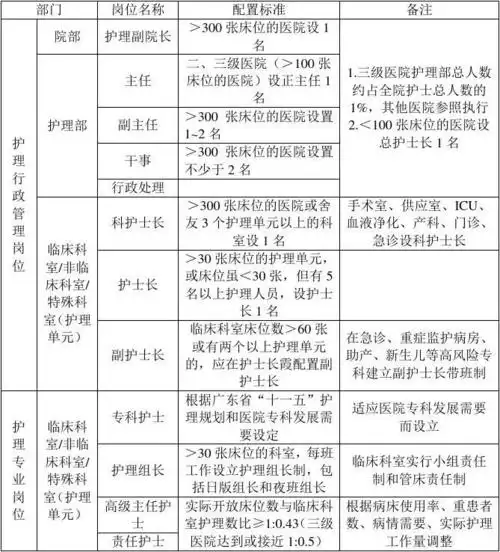 1.1.1医院各层级护士岗位配置标准