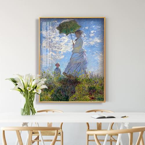 莫奈名画撑伞的女人装饰画直播间小艾琳北欧ins风壁画客厅卧室画