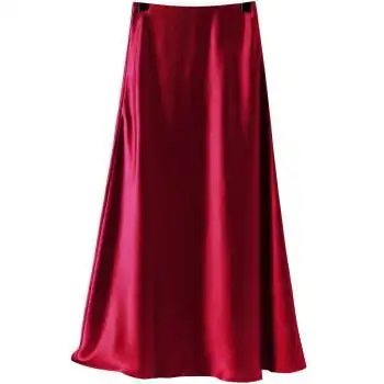 三醋酸缎面半身裙真丝包臀a字高腰女鱼尾半裙夏季长裙绸裙子 深红色