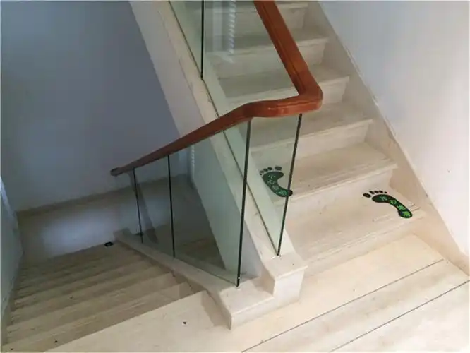 全玻璃 木扶手面-全玻璃扶手系列glass handrail-佛山林昌地板楼梯