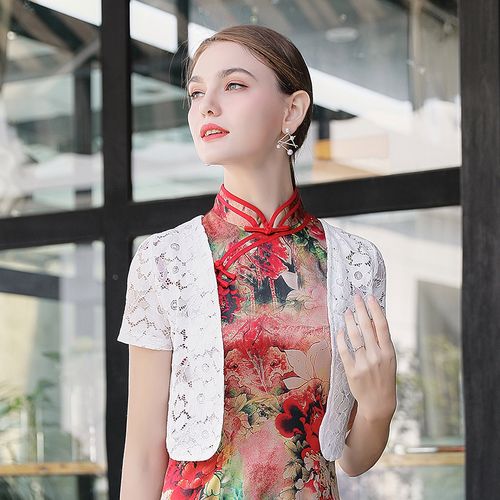 旗袍小披肩夏季百搭蕾丝外搭开衫薄配裙子的外套女小外披短款上衣