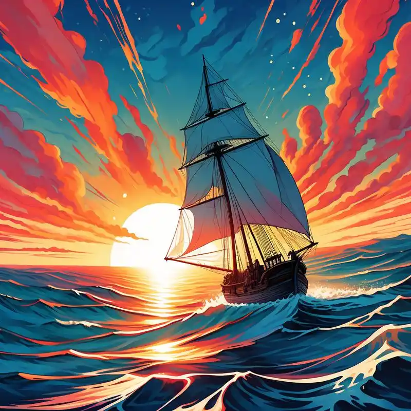 帆船在波涛汹涌的大海上扬帆远航,象征着勇往直前,无所畏惧.