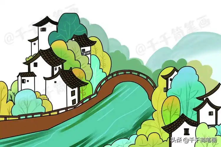 一组简单漂亮的山水田园风景简笔画(山水田园风光简笔画) - 趣味头条