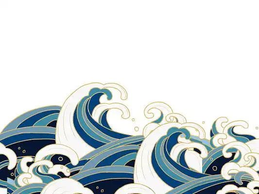 国潮风蓝色古风卡通国潮海浪波浪浪潮浪花png素材