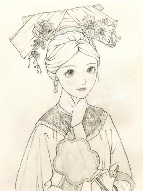 线稿  #手绘教程  #画画的日常  #古风线稿人像  #古风手绘  #画画