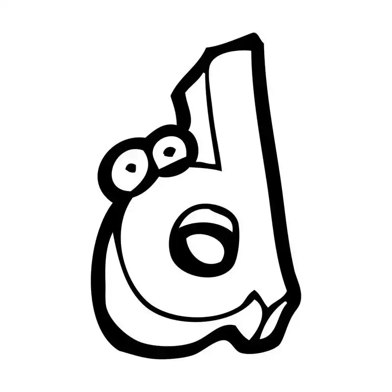 字母 d,矢量, 卡通白色背景上的字母 d