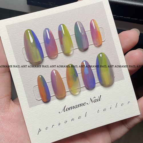 aomamenail  调色盘晕染艺术美甲手工定制穿戴甲片成品甲片穿戴式