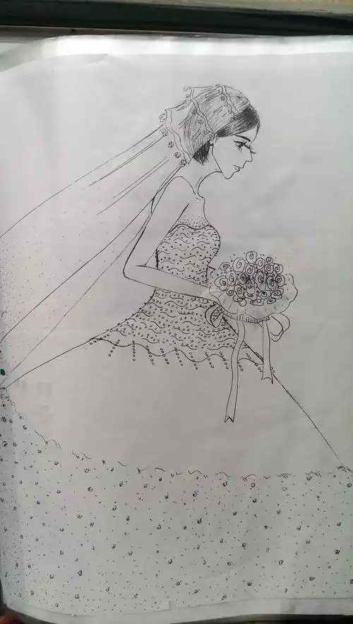黑白手绘婚纱