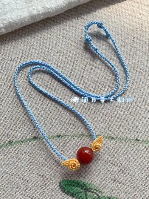 手工编绳天使翅膀锁骨链玉佩项链绳