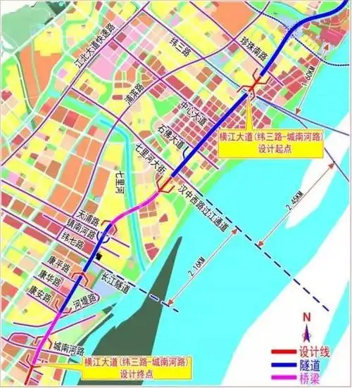 项目将跨过纬三路,建宁西路过江通道,穿过长江大桥与正在建设的浦仪