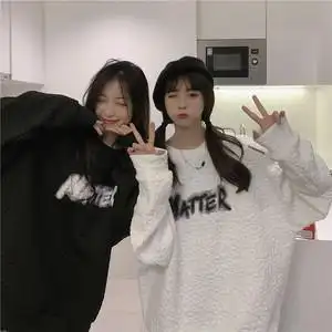 闺蜜装卫衣女冬季加厚华夫格bf慵懒风外套上衣女ins小众设计长袖